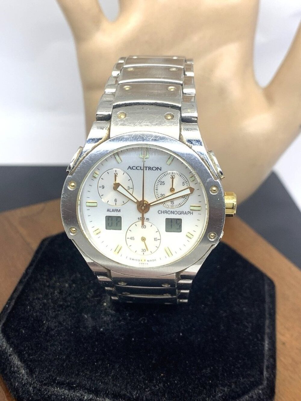 Bulova Accutron Men's Watch 28B74 Swiss Quartz Chronograph Two Tone Steel 37mm
